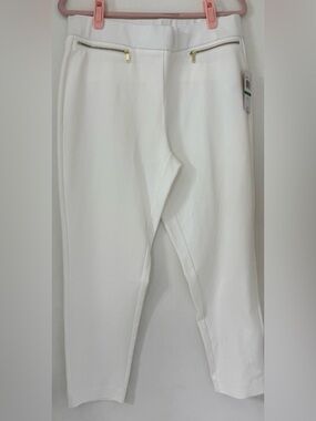 MICHAEL Michael Kors White Ponte Ankle Pants with Gold Zippers